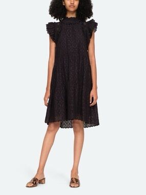 Sea New York Black Lace Ruffle Sleeve Ingrid Mini Dress | Size 8
